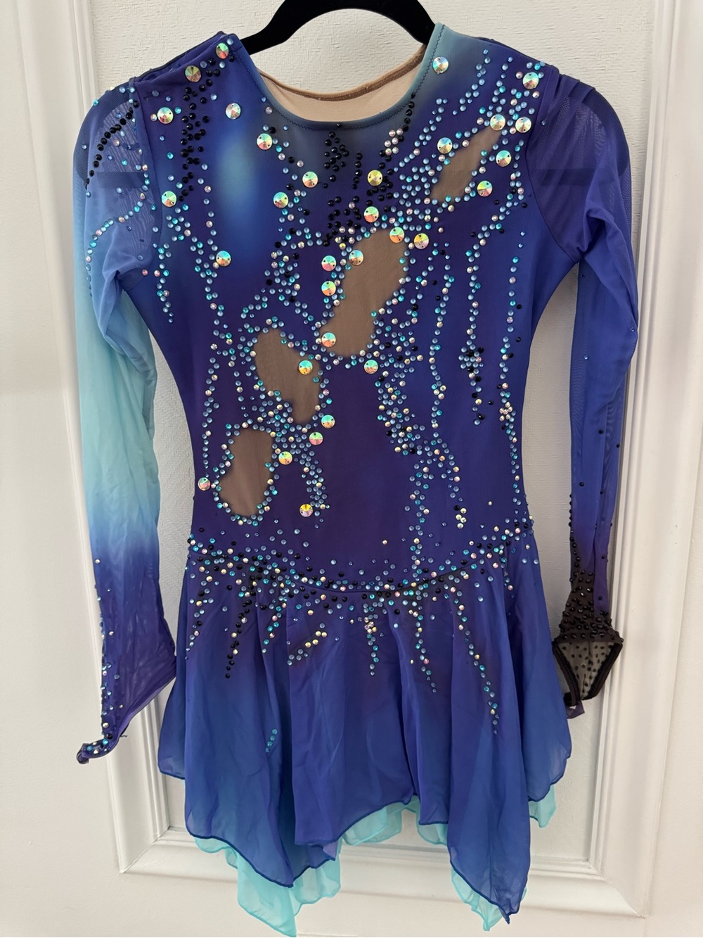 Girls' Ombre Blue Rhinestone Figure Skating Dress - Unbranded